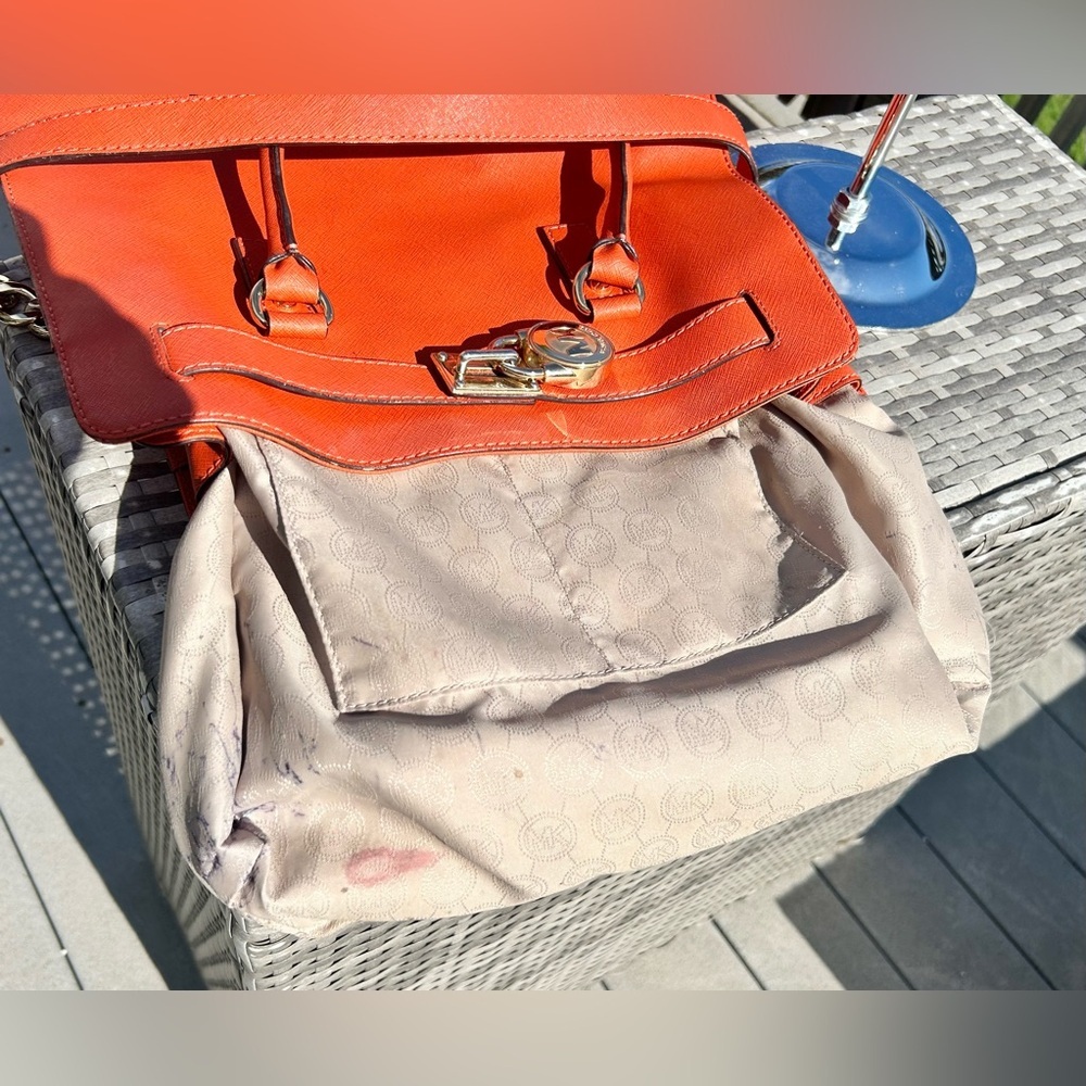 Michael Kors Large Orange Hamilton Saffiano Leather Tote Bag​ - Picture 16 of 16